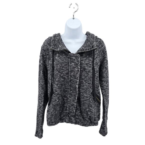 Silence + Noise Black White Heathered Zip Up Sweatshirt Knit Moto Jacket WMS S - Picture 1 of 5